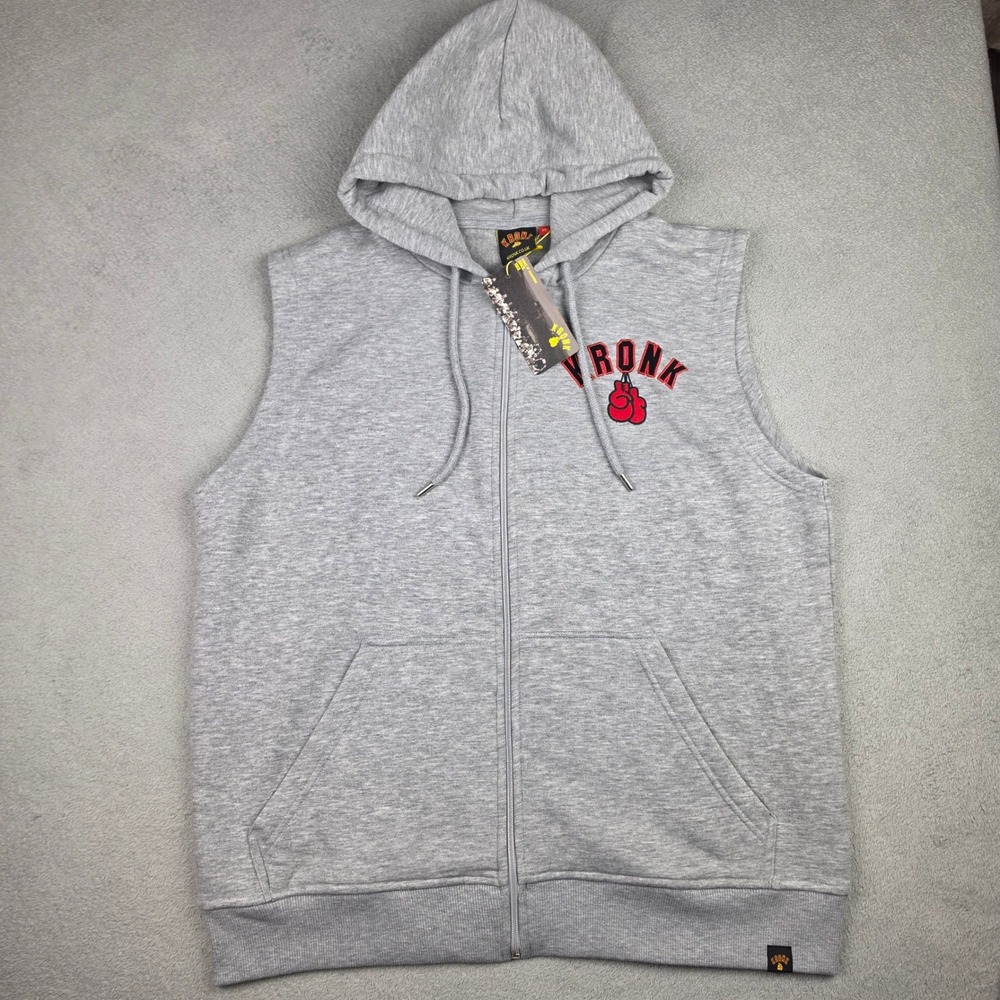 Kronk Sleeveless Hoodie Mens XL Gray Detroit Boxing Gym Full Zip Vest Brand New